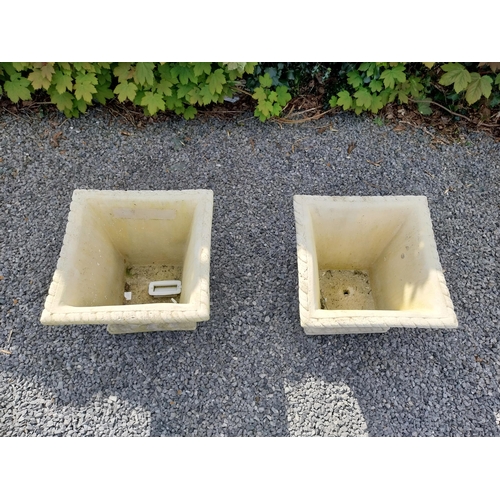 294 - Pair of moulded sandstone square lattice planters {41 cm H x 48 cm W x 48  cm D}.