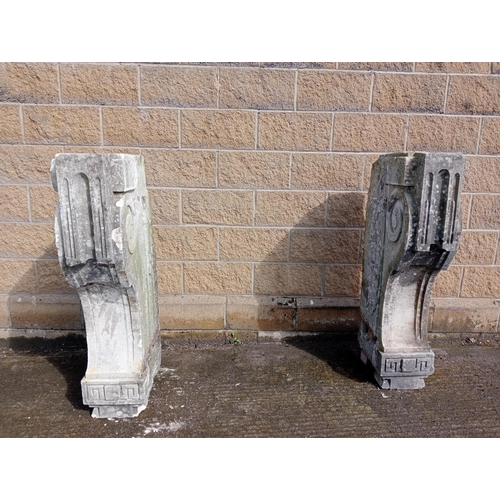 295 - Pair of sandstone scroll design balcony corbels {H 118cm x W 30cm x D 65cm }. (NOT AVAILABLE TO VIEW... 