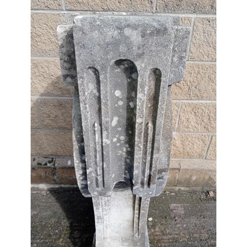 295 - Pair of sandstone scroll design balcony corbels {H 118cm x W 30cm x D 65cm }. (NOT AVAILABLE TO VIEW... 