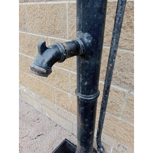 301 - Large antique cast iron water pump with cast iron trough {H 180cm x W 24cm x D 50cm }.