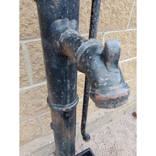 301 - Large antique cast iron water pump with cast iron trough {H 180cm x W 24cm x D 50cm }.