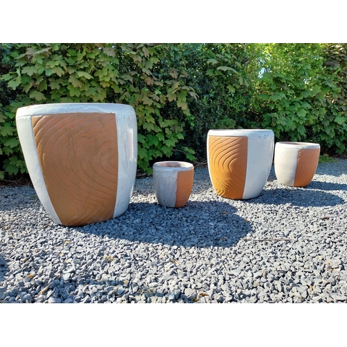 302 - Set of four glazed terracotta plant pots {50 cm H x 48 cm Dia, 41 cm H x 38 cm Dia, 30 cm H x 28 cm ... 