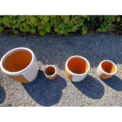 302 - Set of four glazed terracotta plant pots {50 cm H x 48 cm Dia, 41 cm H x 38 cm Dia, 30 cm H x 28 cm ... 