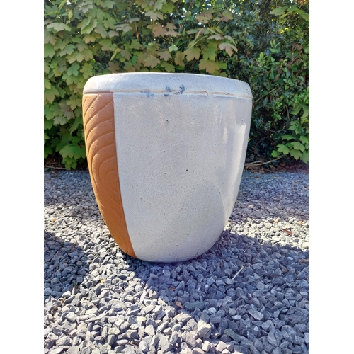 302 - Set of four glazed terracotta plant pots {50 cm H x 48 cm Dia, 41 cm H x 38 cm Dia, 30 cm H x 28 cm ... 