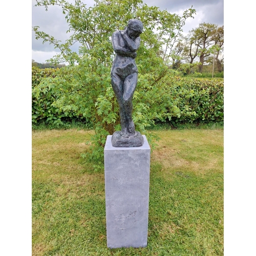 305 - Exceptional quality contemporary bronze sculpture 'The Lonely Embrace' raised on slate plinth {Overa... 