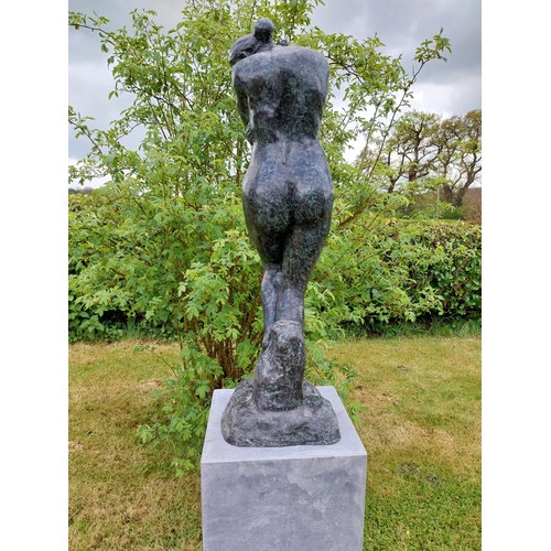 305 - Exceptional quality contemporary bronze sculpture 'The Lonely Embrace' raised on slate plinth {Overa... 