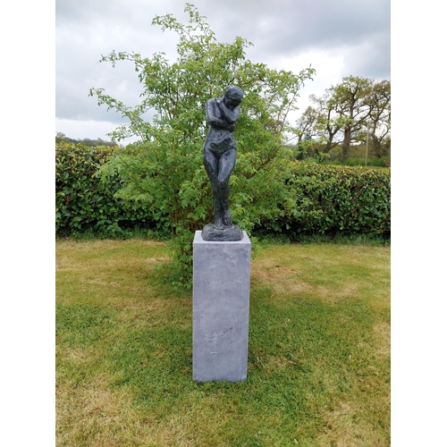 305 - Exceptional quality contemporary bronze sculpture 'The Lonely Embrace' raised on slate plinth {Overa... 