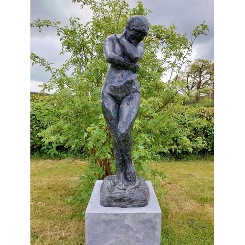 305 - Exceptional quality contemporary bronze sculpture 'The Lonely Embrace' raised on slate plinth {Overa... 