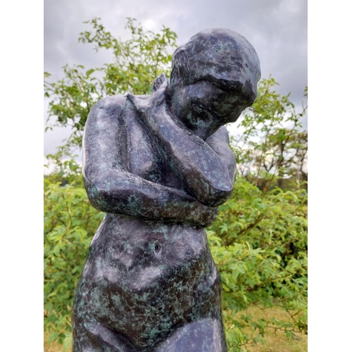 305 - Exceptional quality contemporary bronze sculpture 'The Lonely Embrace' raised on slate plinth {Overa... 