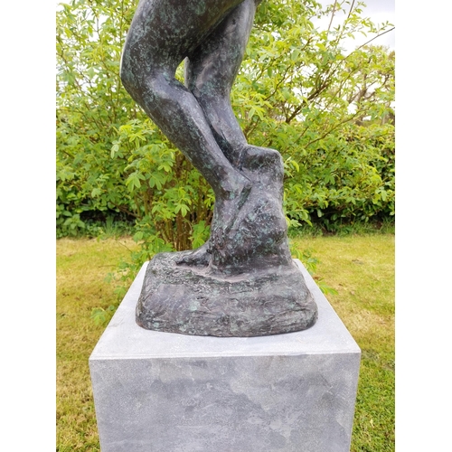 305 - Exceptional quality contemporary bronze sculpture 'The Lonely Embrace' raised on slate plinth {Overa... 