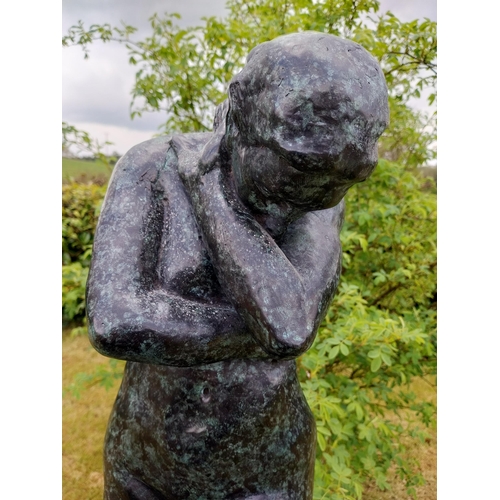 305 - Exceptional quality contemporary bronze sculpture 'The Lonely Embrace' raised on slate plinth {Overa... 