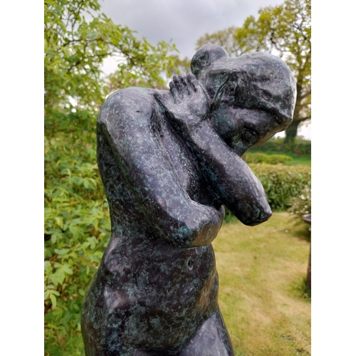 305 - Exceptional quality contemporary bronze sculpture 'The Lonely Embrace' raised on slate plinth {Overa... 