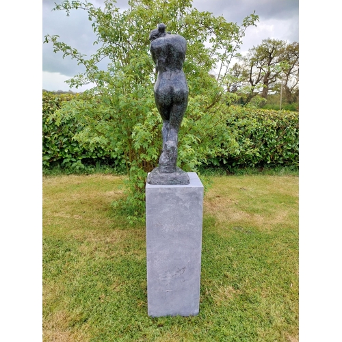 305 - Exceptional quality contemporary bronze sculpture 'The Lonely Embrace' raised on slate plinth {Overa... 