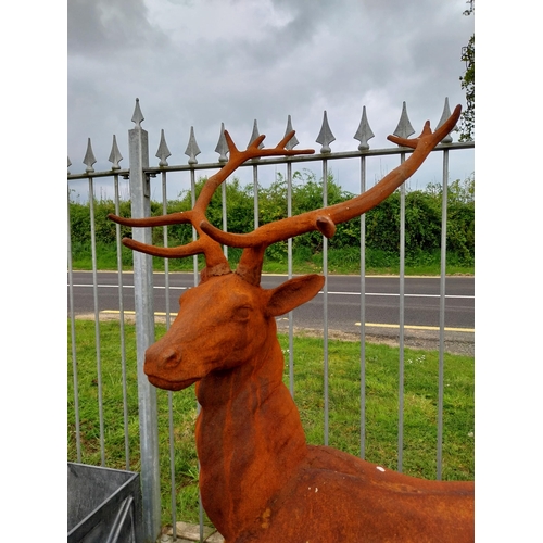 306 - Good quality French cast iron statue of a Stag mounted on platform base {145 cm H x 110 cm W X 66 cm... 