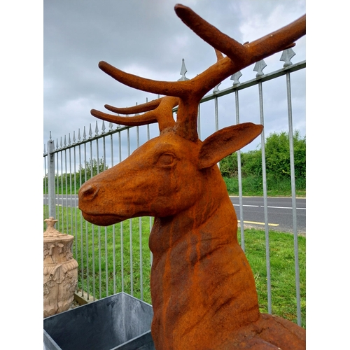 306 - Good quality French cast iron statue of a Stag mounted on platform base {145 cm H x 110 cm W X 66 cm... 