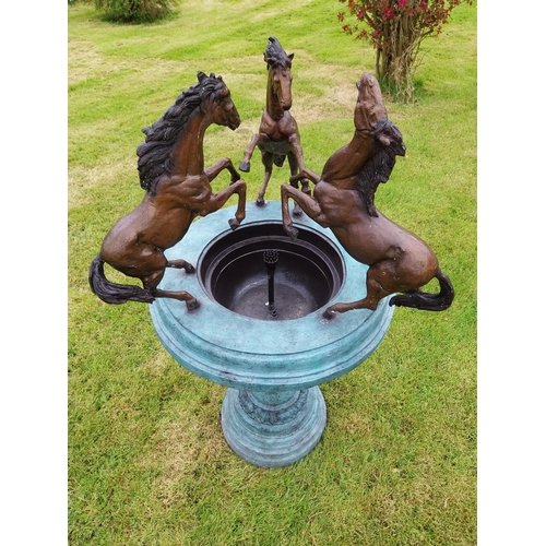 308 - Exceptional quality water feature surmounted  by prancing Horses {130 cm H x 80 cm Dia.}.