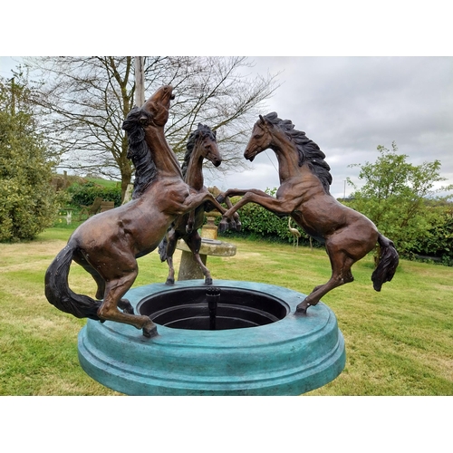 308 - Exceptional quality water feature surmounted  by prancing Horses {130 cm H x 80 cm Dia.}.