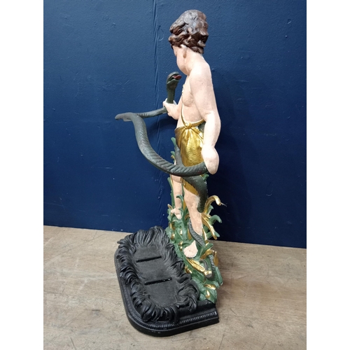 31 - 19th C. cast iron hand painted hall stand of young Hercules {H 83cm x W 47cm x D 24cm}. (NOT AVAILAB... 