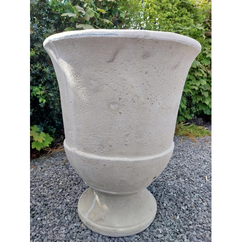 334 - Pair of moulded sandstone circular urns {74 cm H x 59 cm Dia.}.