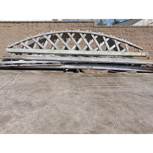 335 - Collection of four WWI Bi plane wooden hanger roof trusses {Each H 127cm x W 695cm x D 17cm}. (NOT A... 