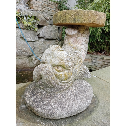 339 - Composition stone bird table in the form of a fish  {H 34cm x W 40cm x D 30cm }. (NOT AVAILABLE TO V... 