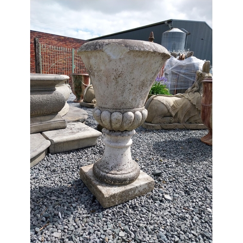 34 - Victorian carved Carrara marble urn on pedestal {86 cm H x 45 cm Dia.}.