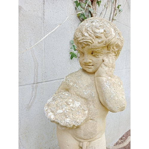 347 - Composition stone statue of a Boy {H 70cm x W 22 x D 22cm}. (NOT AVAILABLE TO VIEW IN PERSON)