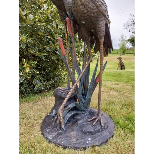 350 - Exceptional quality water feature of Storks in the bull rushes {156 cm H x 54 cm Dia.}.