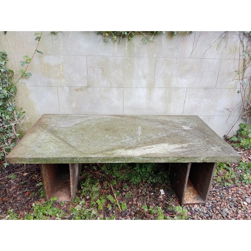 353 - Victorian cast iron and stone garden bench {H 52cm x W 138cm x D 38cm }. (NOT AVAILABLE TO VIEW IN P... 