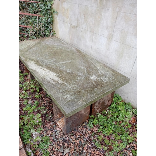 353 - Victorian cast iron and stone garden bench {H 52cm x W 138cm x D 38cm }. (NOT AVAILABLE TO VIEW IN P... 