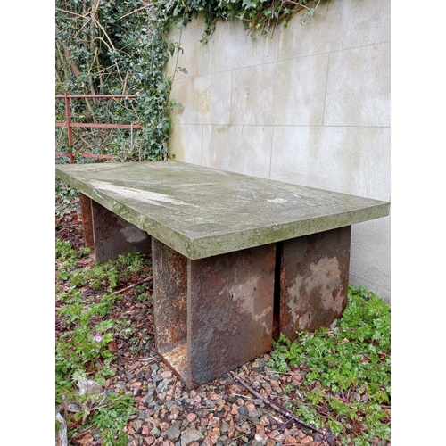 353 - Victorian cast iron and stone garden bench {H 52cm x W 138cm x D 38cm }. (NOT AVAILABLE TO VIEW IN P... 