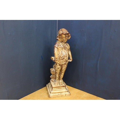 356 - Salt glazed statue of a Girl holding dress {H 88cm x W 28cm x D 31cm }. (NOT AVAILABLE TO VIEW IN PE... 