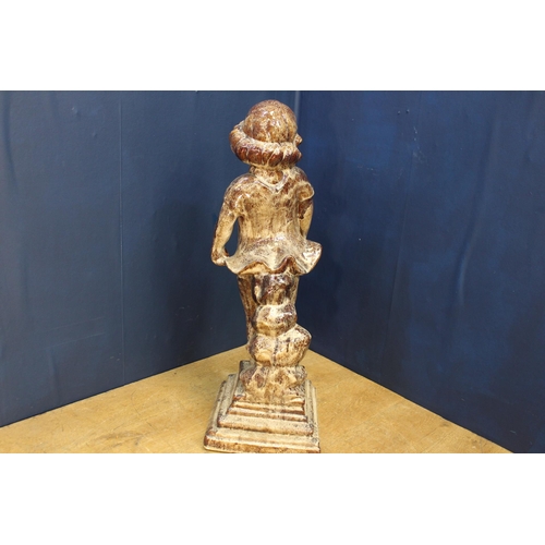 356 - Salt glazed statue of a Girl holding dress {H 88cm x W 28cm x D 31cm }. (NOT AVAILABLE TO VIEW IN PE... 