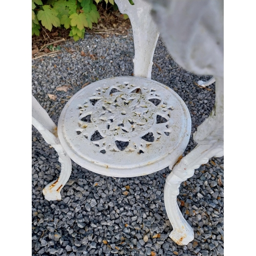 36 - 19th C. cast iron garden table with three matching chairs {Tbl. 68 cm H x 59 cm Dia. and Chairs 83 c... 