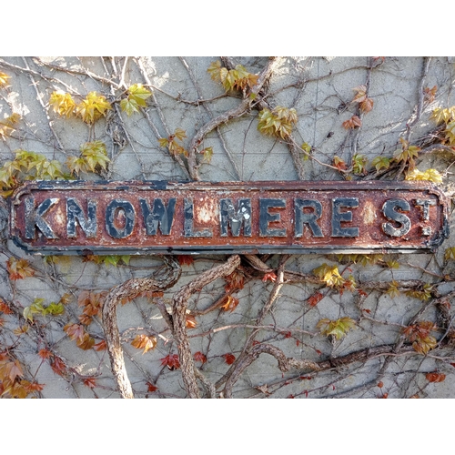 361 - Cast iron Street sign Knowlmere St {H 18cm x W 106cm }. (NOT AVAILABLE TO VIEW IN PERSON)