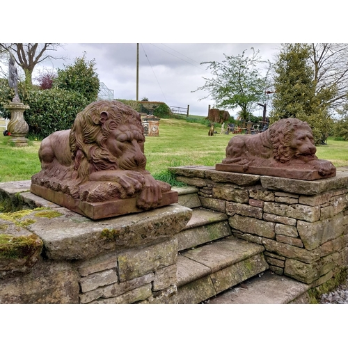 362 - Rare pair of 19th C. French cast iron recumbent Lions {45 cm H x 91 cm W x 40 cm D}.