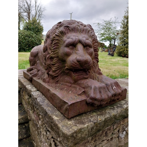 362 - Rare pair of 19th C. French cast iron recumbent Lions {45 cm H x 91 cm W x 40 cm D}.