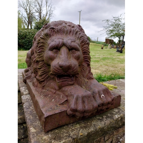 362 - Rare pair of 19th C. French cast iron recumbent Lions {45 cm H x 91 cm W x 40 cm D}.