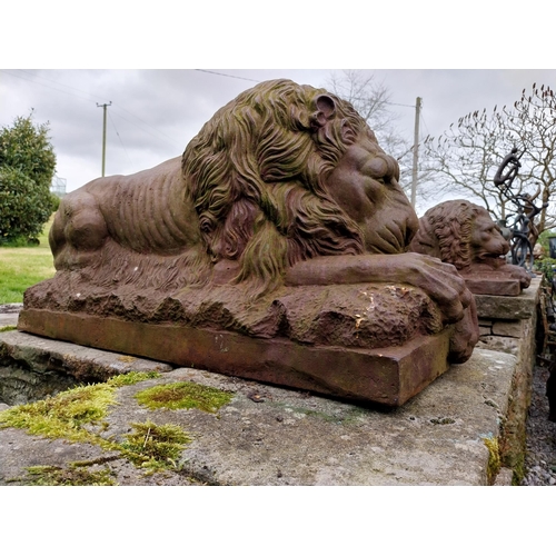 362 - Rare pair of 19th C. French cast iron recumbent Lions {45 cm H x 91 cm W x 40 cm D}.