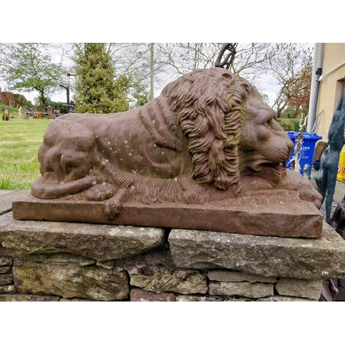 362 - Rare pair of 19th C. French cast iron recumbent Lions {45 cm H x 91 cm W x 40 cm D}.