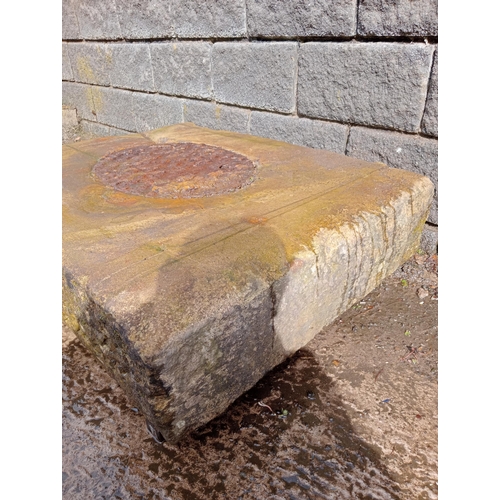 363 - Reclaimed large sandstone drain with original cast drain cover {H 22cm x W 110cm x D 84cm }. (NOT AV... 