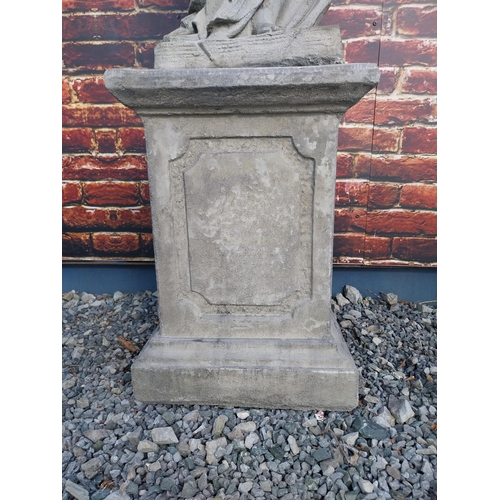 364 - Good quality moulded sandstone Four Seasons statues raised on pedestals {189 cm H x 47 cm W x 47 cm ... 