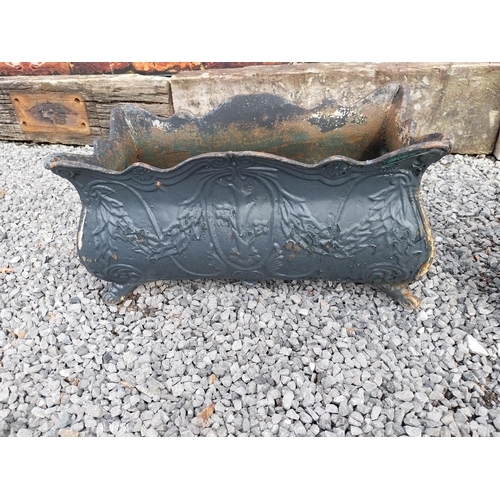 368 - Pair of good quality French decorative cast iron planters {32 cm H x 60 cm W  x 31 cm D}.