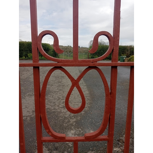 369 - Pair of forged wrought iron riveted entrance gates {H 220cm x W 463cm x D 6cm}. (NOT AVAILABLE TO VI... 