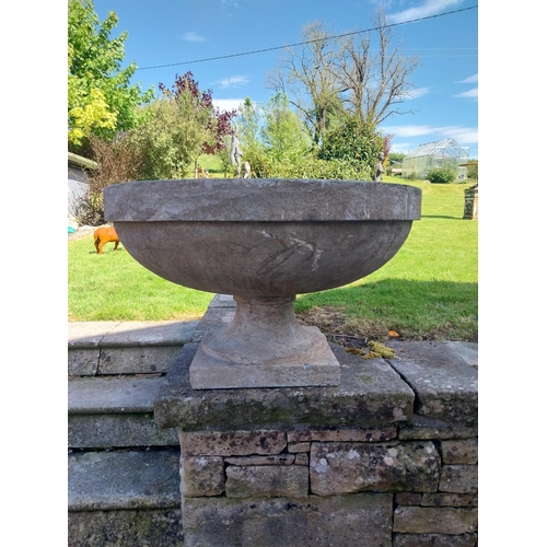 370 - Pair of good quality hand carved limestone urns in the Georgian style {48 cm H x 80 cm Dia.}.