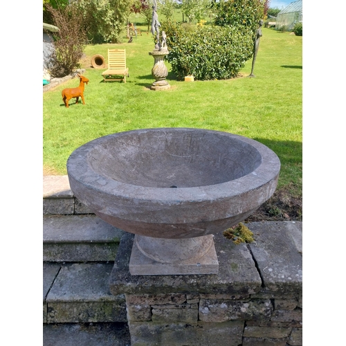 370 - Pair of good quality hand carved limestone urns in the Georgian style {48 cm H x 80 cm Dia.}.