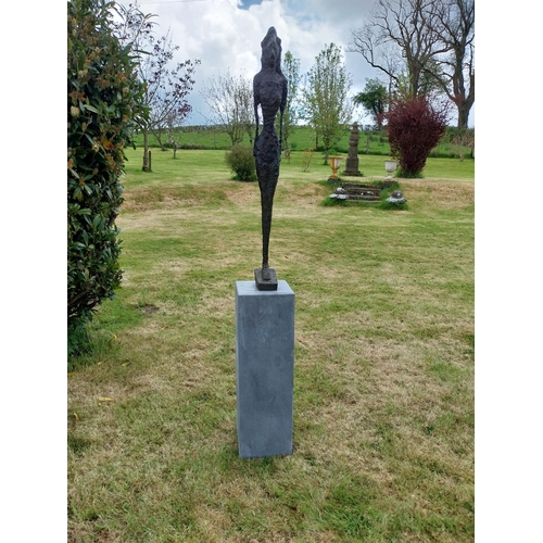 373 - Exceptional quality contemporary bronze sculpture of a Lady signed raised on slate plinth {Overall d... 