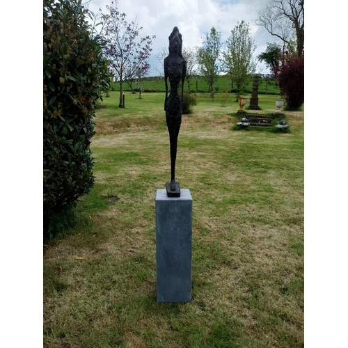 373 - Exceptional quality contemporary bronze sculpture of a Lady signed raised on slate plinth {Overall d... 