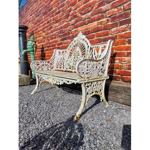 375 - Good quality Pierce Wexford cast iron garden bench {108 cm H x 132 cm W x 65 cm D}.