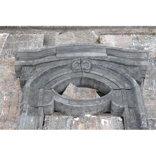 377 - 19th C. Kilkenny stone door frame with arched top enclosing an oval window {H 360cm x W 212cm x D 25... 